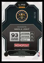 Load image into Gallery viewer, 2022-23 Panini Monopoly Prizm #PS9 Nikola Jokic Red Prizm #'d 90/99 Nuggets