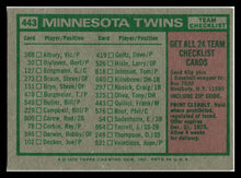 Load image into Gallery viewer, 1975 Topps #443 Minnesota Twins / Frank Quilici Team Checklists Gray Back
