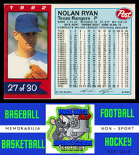 Load image into Gallery viewer, 1992 Post Cereal #27 Nolan Ryan NM